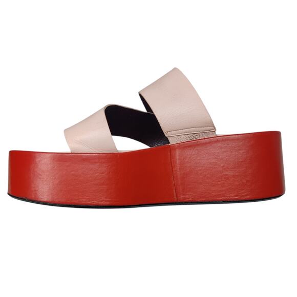 Staud Fly Chunky Platform Slide Sandal Red Pink Colorblock Goat Leather 37 / 7 - Picture 6 of 16